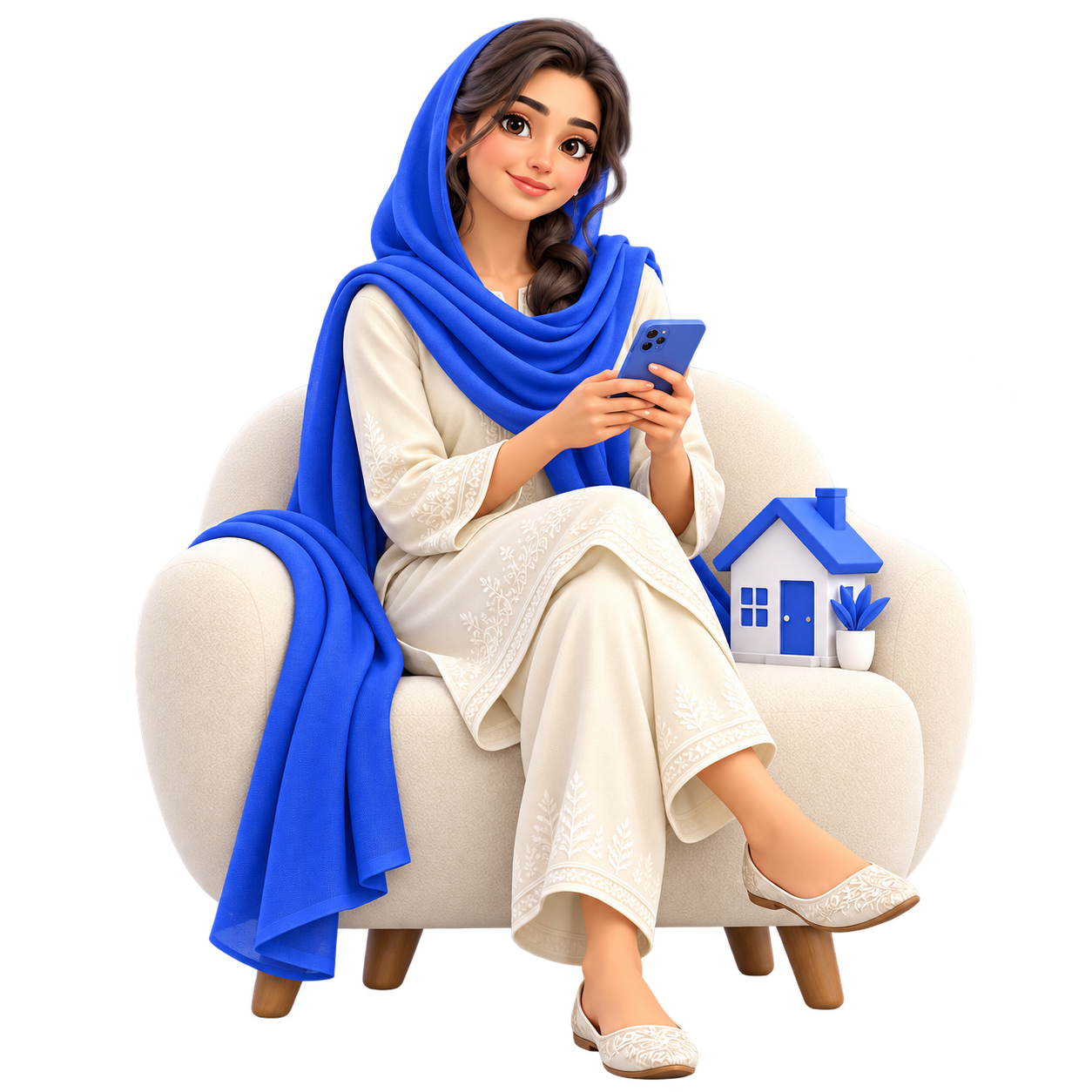 A customer relaxing at home with her phone