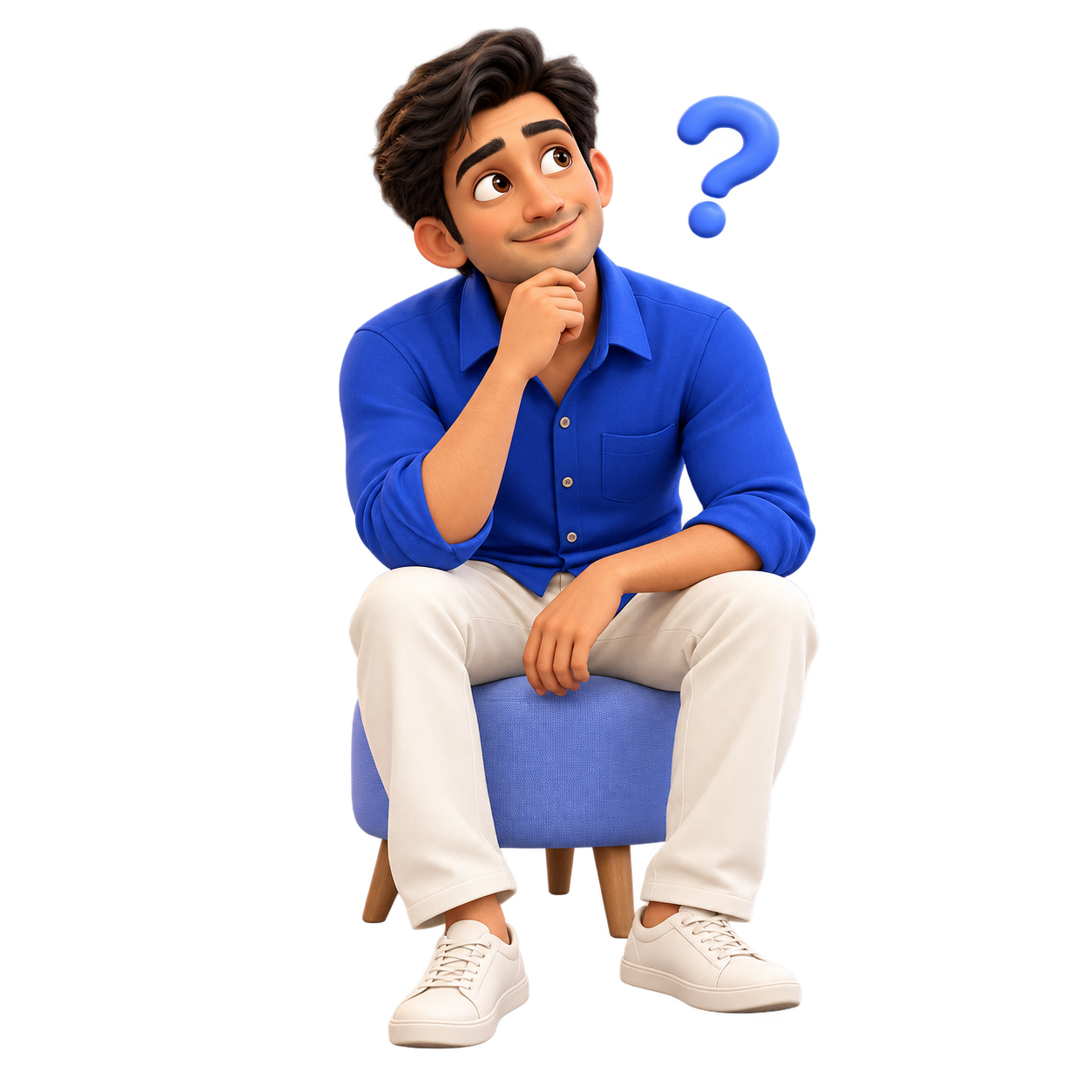 A person thoughtfully considering a question